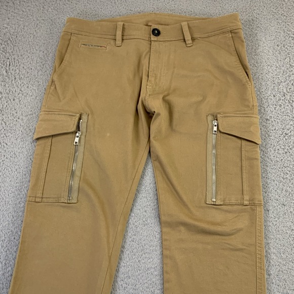 Diesel Chi Groove Cargo Pants Mens 31x32 Tan Slim Straight Zip Button Utility - Picture 2 of 13